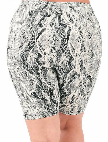 Snakeskin Print Biker Shorts