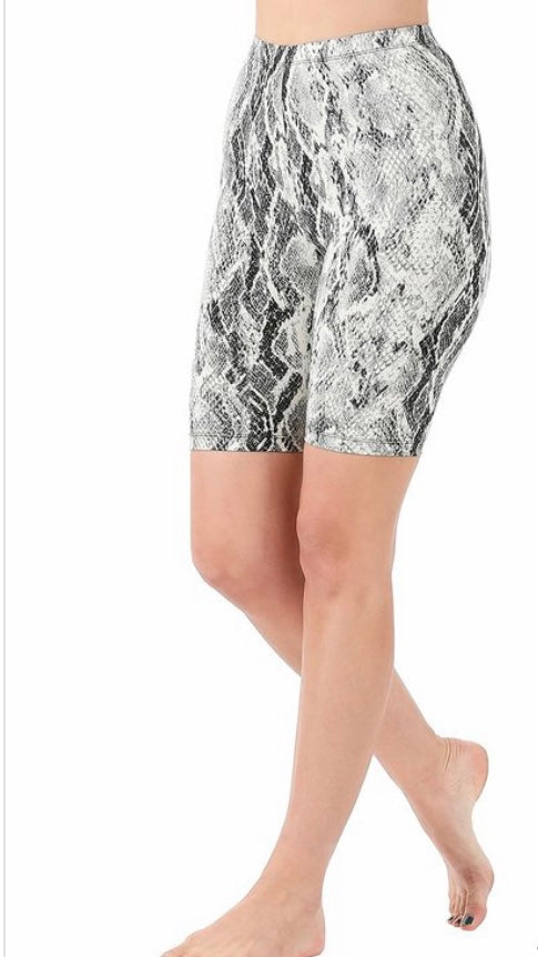 Snakeskin Print Biker Shorts