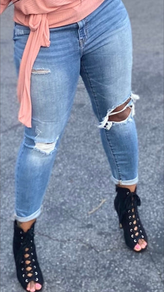Denim Mid Rise Skinny Crop Jeans