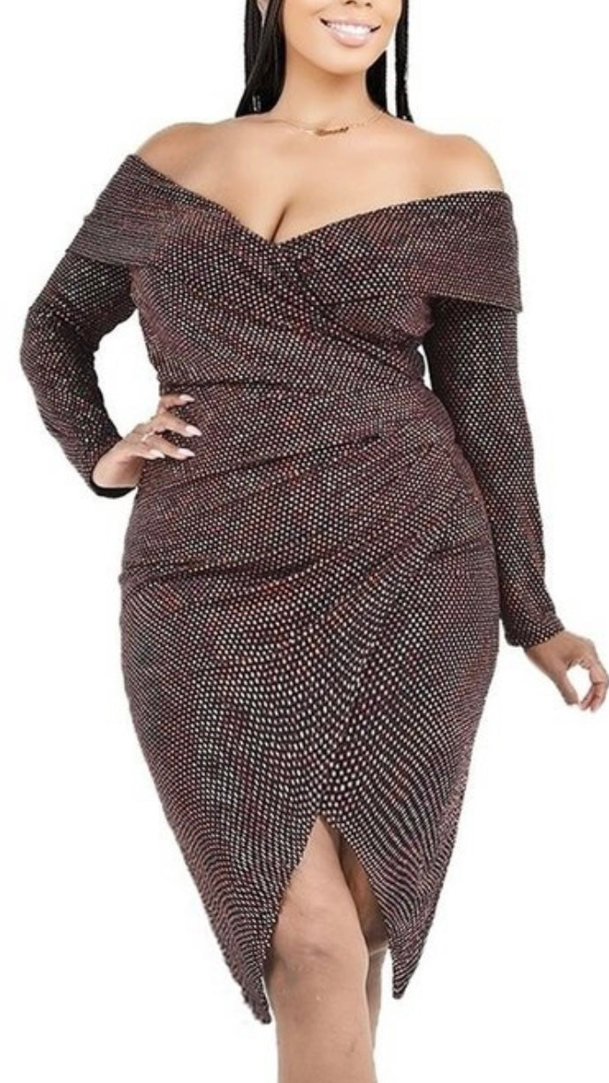 Sequin Off The Shoulder Midi Dress (Curvy)