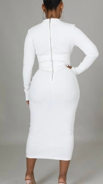 White Ivory Knit Corset Dress