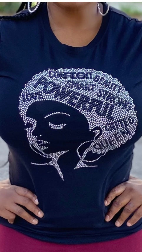 Bling Tee “Powerful Woman” Blk
