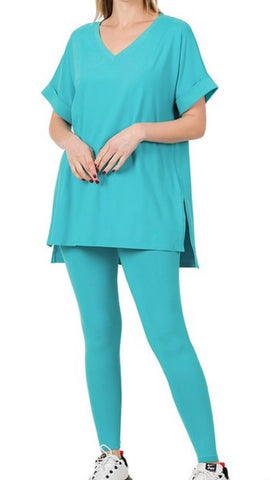 Short Cuff Sleeve V-Neck 2pc Set