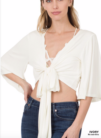 Front Tie Cropped Cardigan