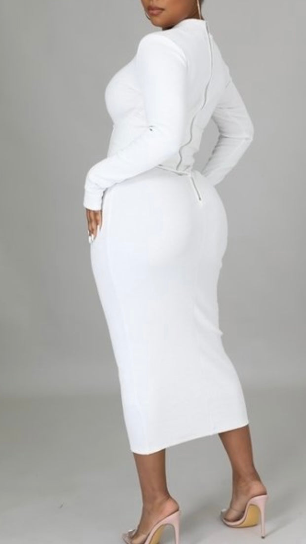 White Ivory Knit Corset Dress